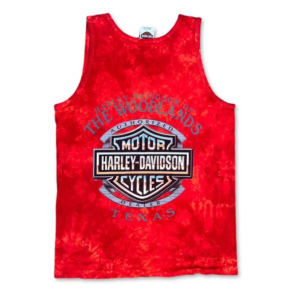 Y2K Harley Davidson Orange Red Flame Tie Dye Tank Top Texas | Size Medium Men's - Picture 4 of 7